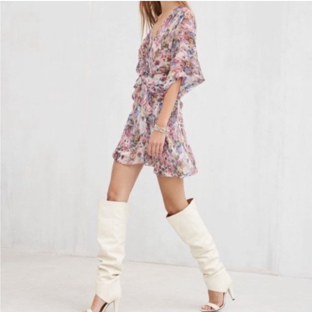 IRO Gazania style Pink Multicolor Print Silk Drapey Top V Neck Dress